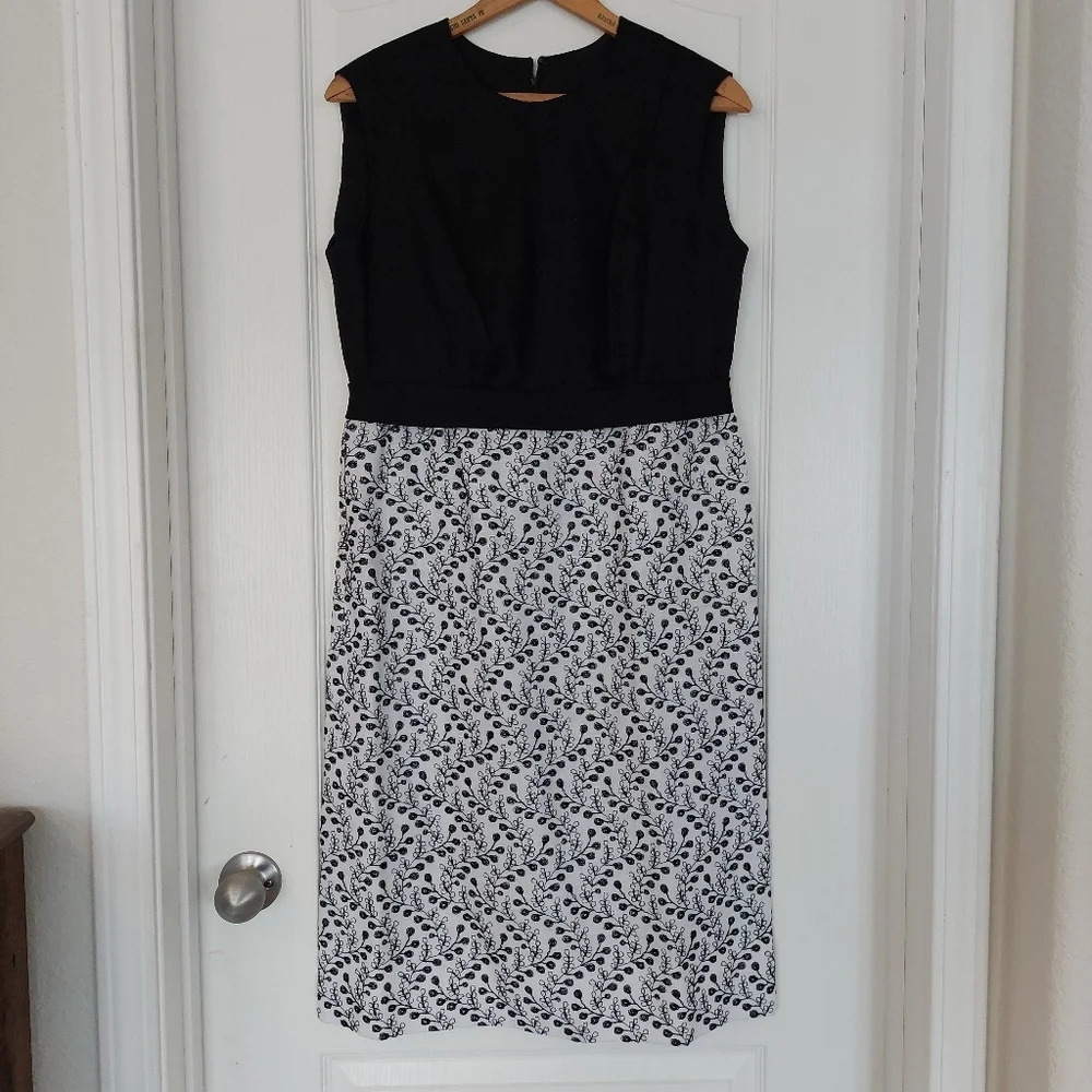 Vintage Y2K Union Made 100% Linen Boxy Embroidered Midi Dress Black Size 14